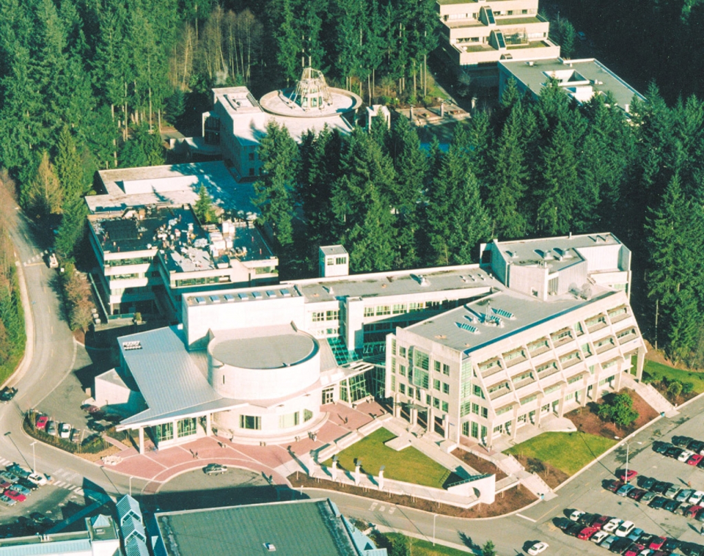 Aerial view of Capilano College Library & Birch Building.