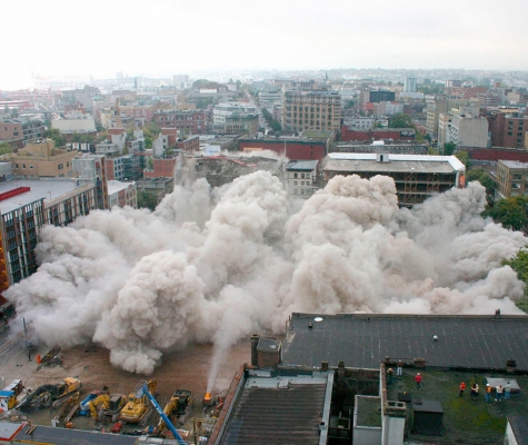 Still image showing demolition of original Woodward's building.