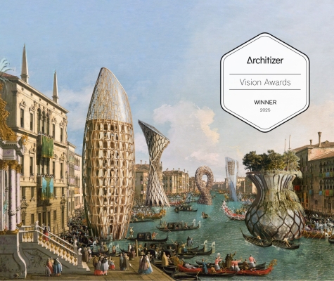 Symplasma render with Architizer Vision Awards badge.